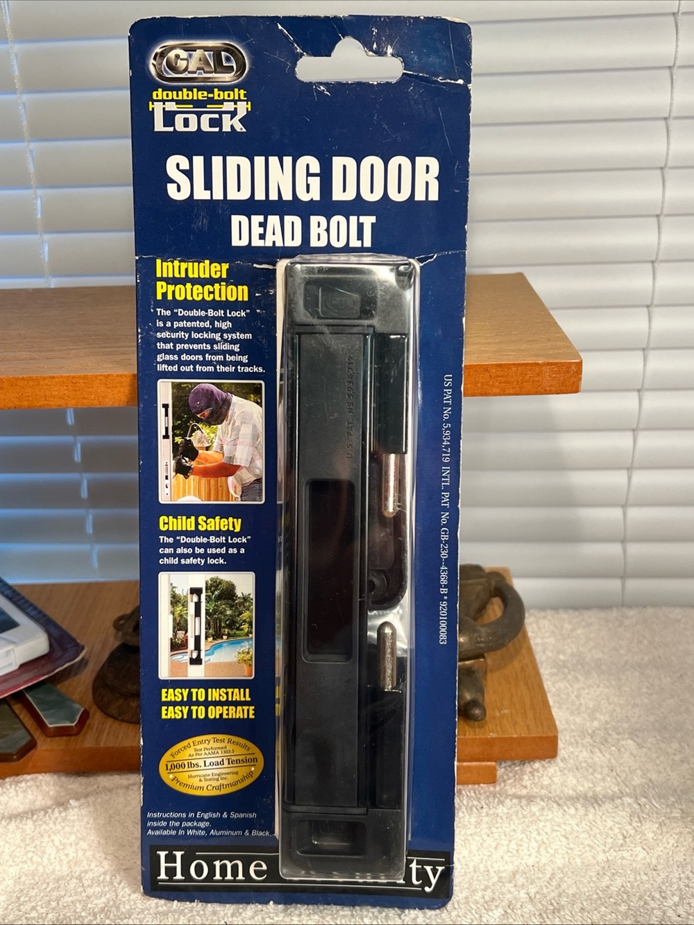 CAL Double-Bolt Lock Sliding Glass Door Deadbolt Black NEW
